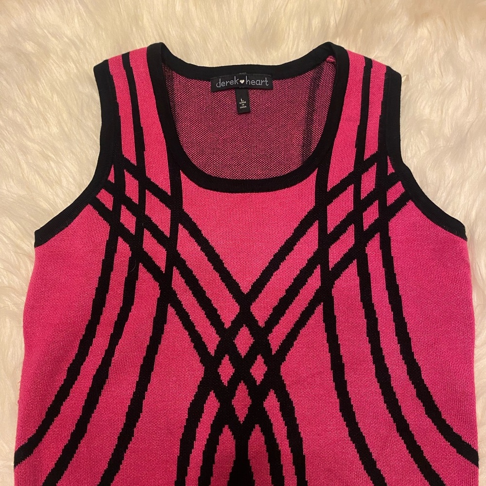Derek Heart Vibrant Pink and Black Tank Top